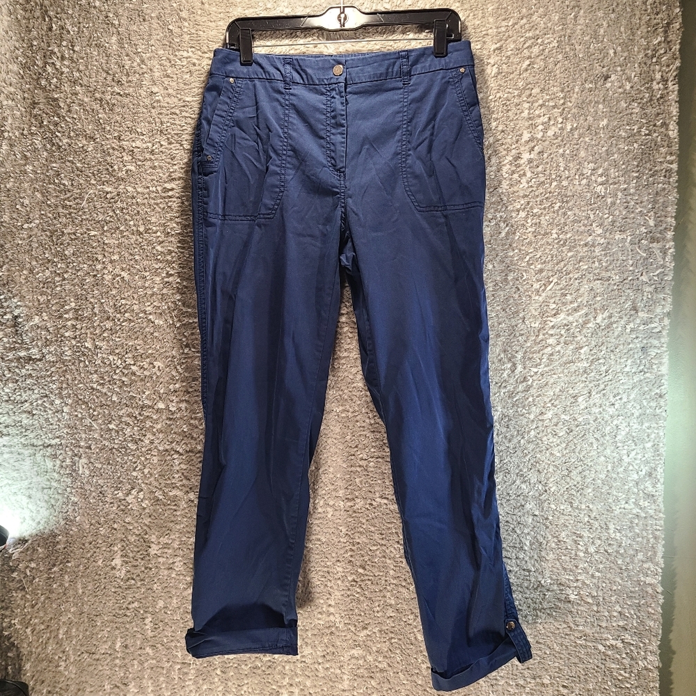 Chicos Women Cuffed Ankle Pants 0.5 Blue Lightweight Casual Cotton Blend Pockets